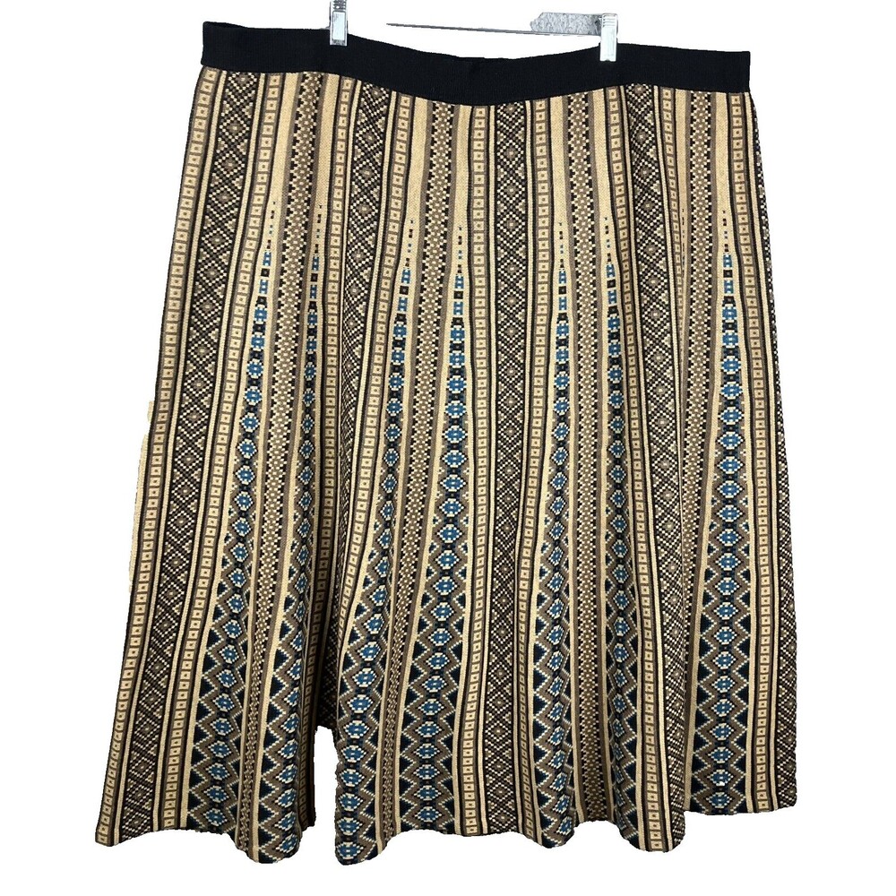Coldwater Creek Skirt Womens 3X Knit Sweater Skirt Geometric Aztec Tan Blue Long